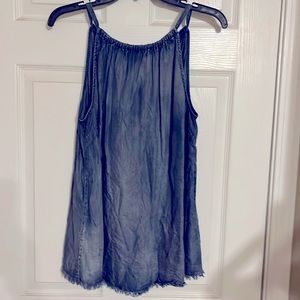 Denim women’s tank with distressed ends. Size Large